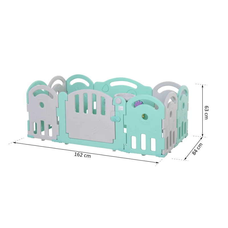 HOMCOM Kinderlaufgitter Schutzgitter Umkipp-Design HDPE-Material Faltbar für Baby 6-36 Monate 10 Stück 162 x 84 x 63 cm Grün