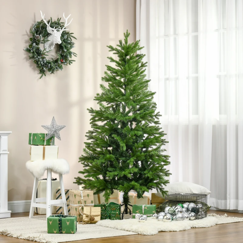HOMCOM Árbol de Navidad Artificial 180 cm Ignífugo con 406 Ramas Hojas de PVC Decoración Navideña para Interiores Verde