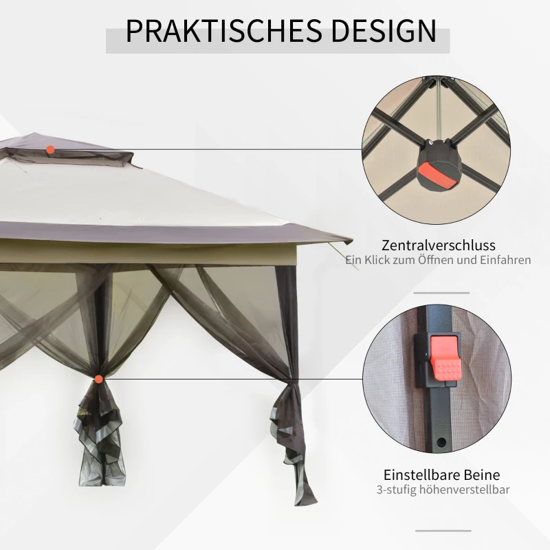 Outsunny opvouwbare paviljoen pop-up tent met incl. roltas Steel+Oxford+Mesh Brown