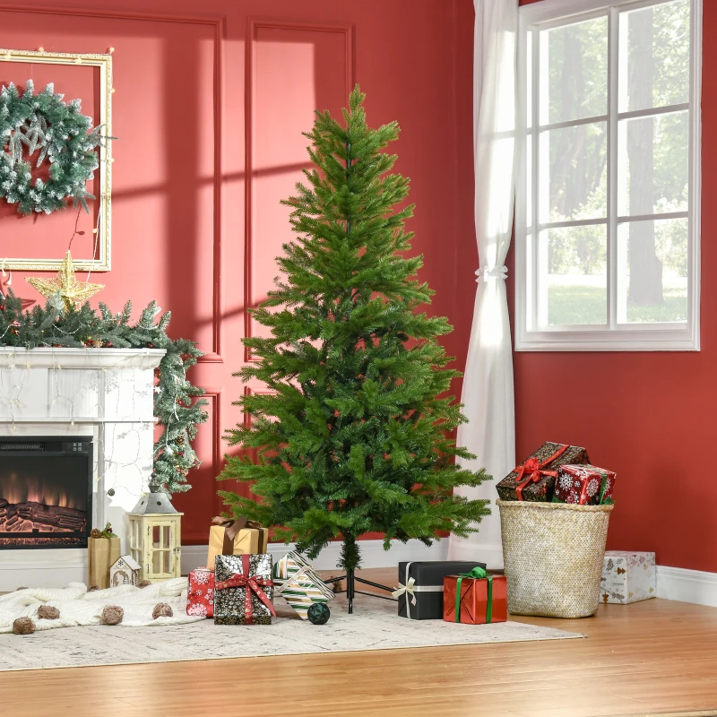 HOMCOM Árbol de Navidad Artificial 180 cm Ignífugo con 406 Ramas Hojas de PVC Decoración Navideña para Interiores Verde