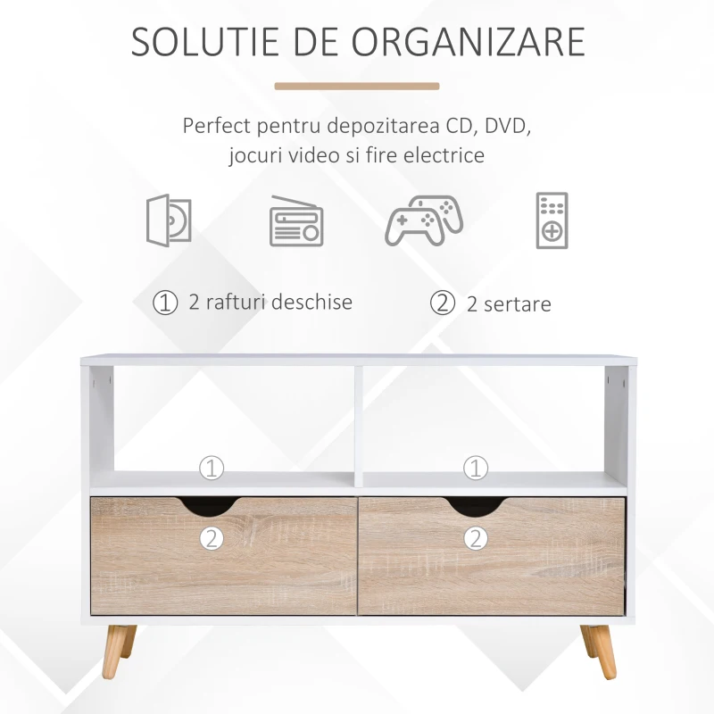 HOMCOM comoda TV cu 2 sertare 2 rafturi, 99x39x58 cm