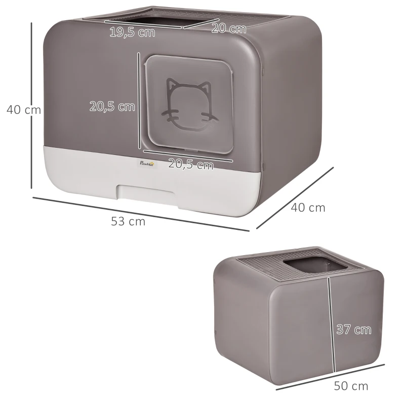 PawHut Caja de Arena para Gatos Arenero Cerrado para Gatos con Entrada Delantera Salida Superior Bandeja Extraíble y Pala 53x40x40 cm Gris Morado