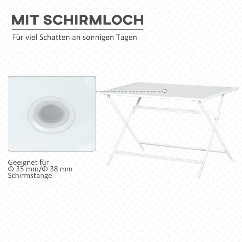 Outsunny klaptafel tuintafel met parasolgat klaptafel metaal glas wit