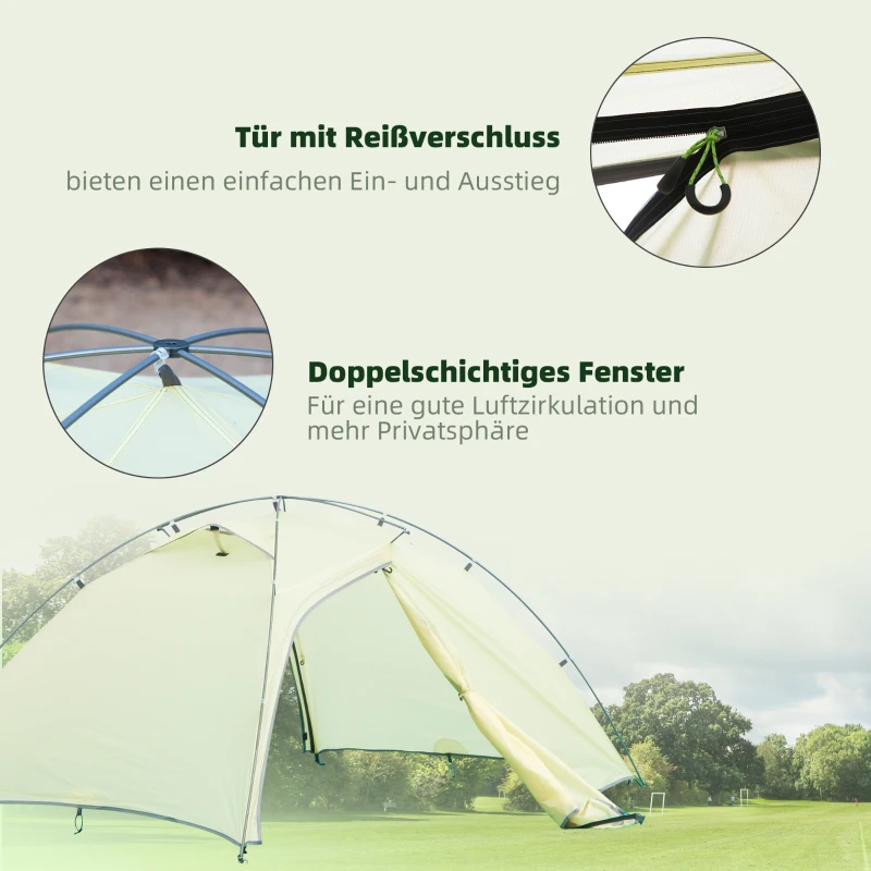 Outsunny kampeertent 2-persoons tent koepeltent PU3000mm licht aluminium crème