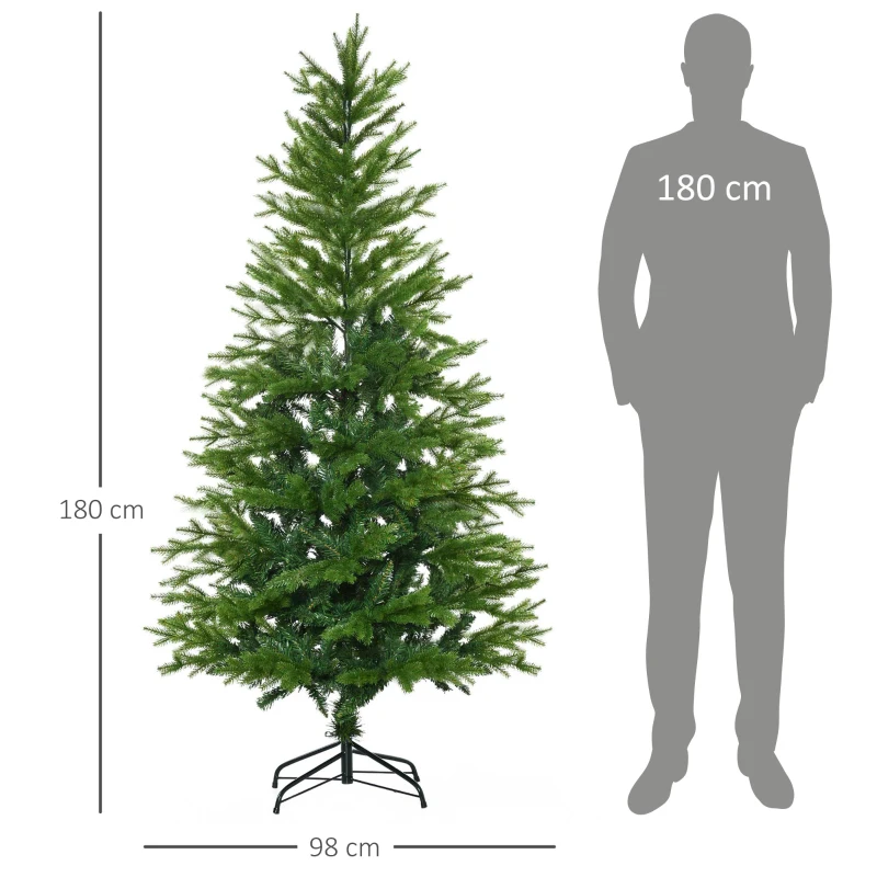 HOMCOM Árbol de Navidad Artificial 180 cm Ignífugo con 406 Ramas Hojas de PVC Decoración Navideña para Interiores Verde