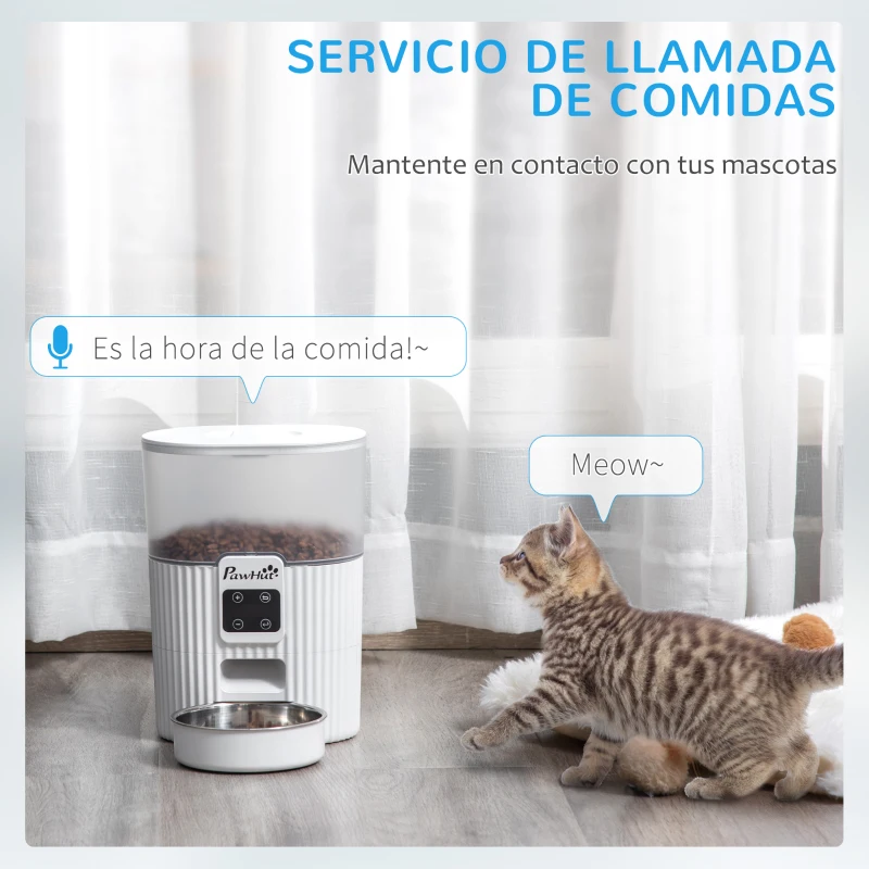 PawHut Comedero Automático para Perros y Gatos 3,5L Dispensador Automático con Pantalla LED Temporizador Grabación de Voz Programable 4 Comidas al Día y Cuenco Extraíble y Lavable 20,5x25x28 cm Blanco