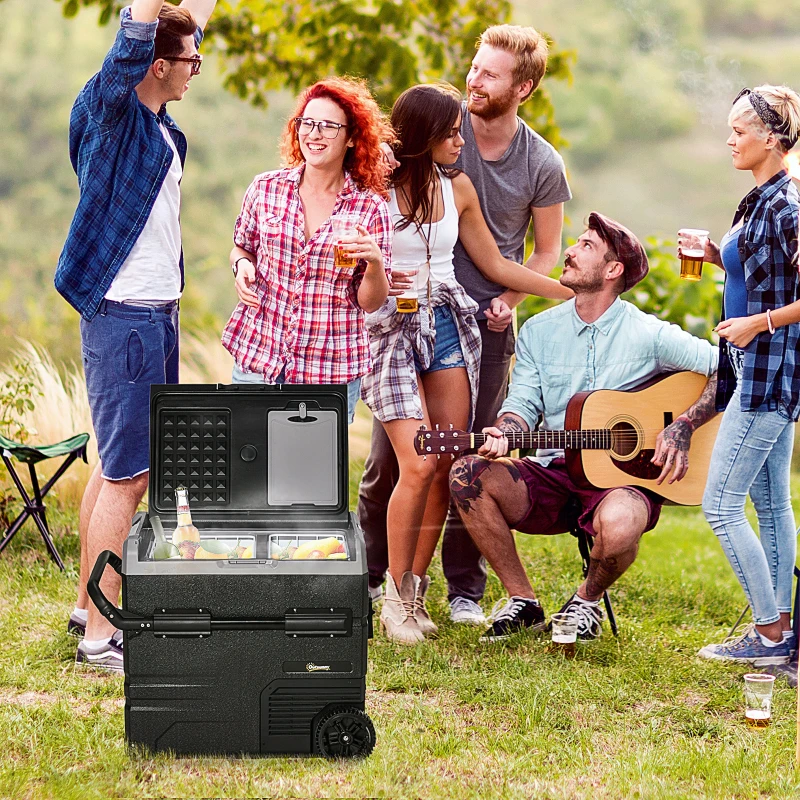 Outsunny Nevera Portátil Compresor 55L Eléctrica Refrigerador de Coche CC 12V/24V hasta -20℃ Mini Frigorífico Pantalla LED Táctil Asa Retráctil para Camping Viajes Automóvil 71,1x46x57,1 cm Negro