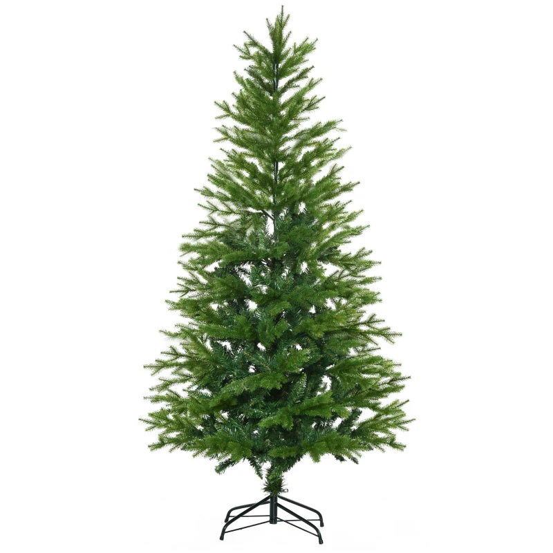 HOMCOM Árbol de Navidad Artificial 180 cm Ignífugo con 406 Ramas Hojas de PVC Decoración Navideña para Interiores Verde