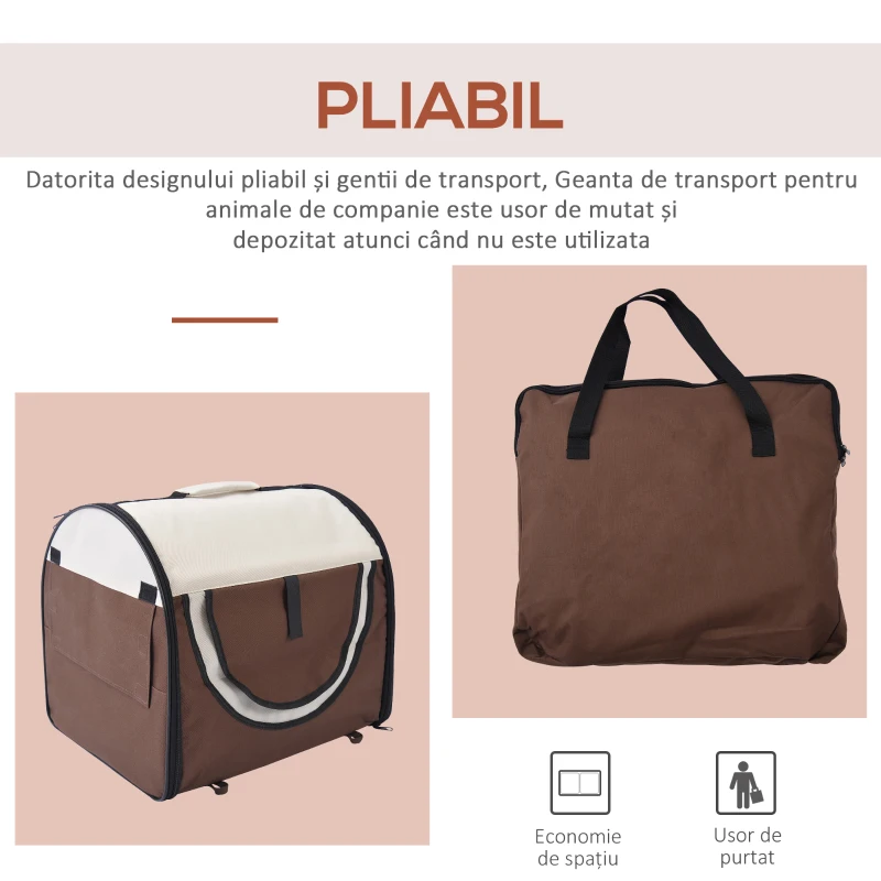 PawHut Geantă Trasport pentru Câini și Pisici Pliabilă, Culoarea cafelei, 61x46x51cm