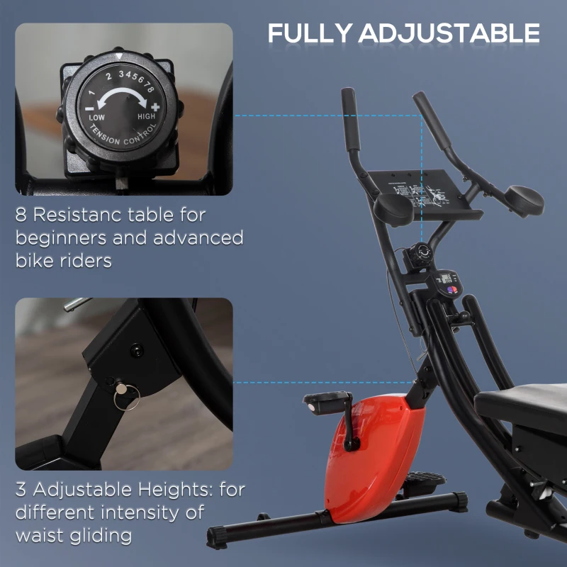 HOMCOM 2-In-1 Abs Trainer and Exercise Bike, with Adjustable Height and Resistance