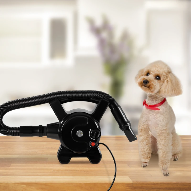 PawHut Soffiatore per Cani con Velocità e Temperatura Regolabili, 3 Beccucci Inclusi, Nero