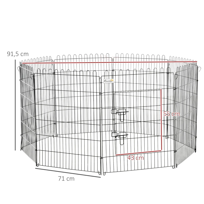 PawHut Parque para Animais de Estimação com 8 Paineis 71x91,5cm Dobrável Cerca para Animais de Estimação com Porta com Trava para Jardim Pátio Exterior Preto