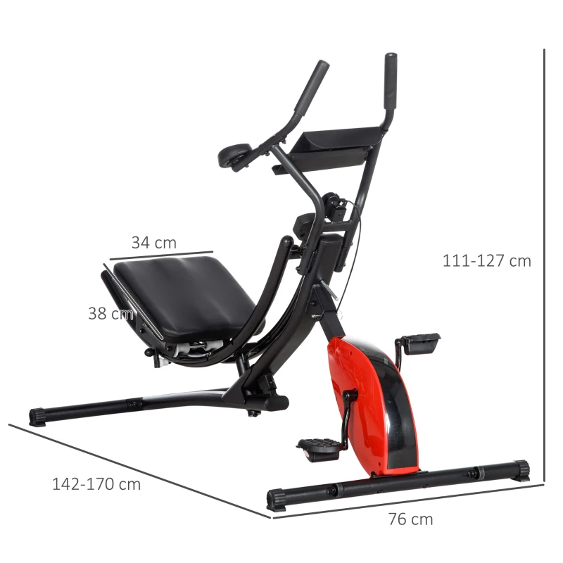 HOMCOM 2-In-1 Abs Trainer and Exercise Bike, with Adjustable Height and Resistance