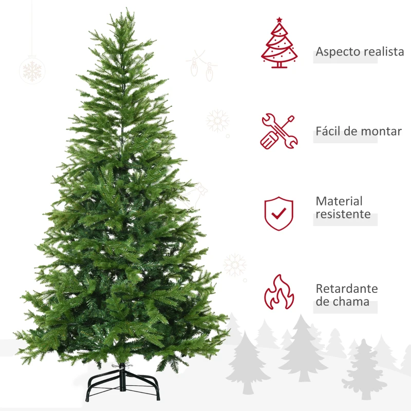 HOMCOM Árvore de Natal Artificial 210cm Ignífugo com 616 Ramos Folhas de PVC Base Dobrável e Suporte Metálico Verde