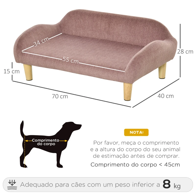 PawHut Sofá para Animais de Estimação em Veludo Suave Sofá Cama para Cães Gatos Médios e Pequenos Acolchoado Grosso Pés de Madeira 70x40x28cm Rosa