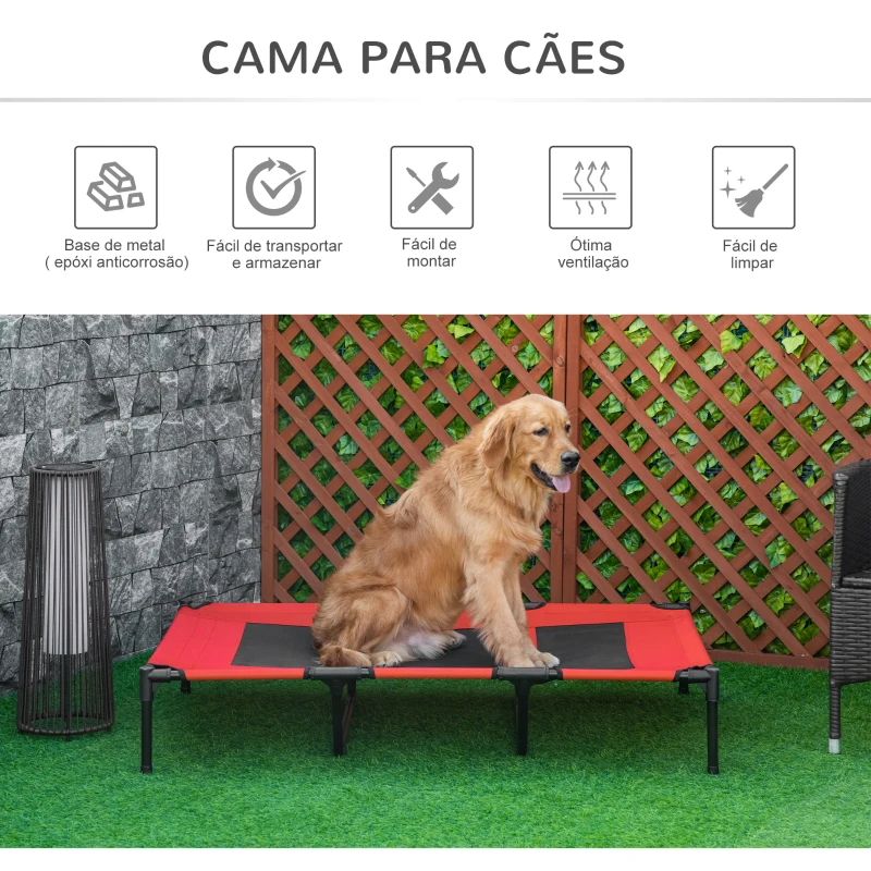 PawHut Cama para Animais de Estimação Cama Elevada para Cães Gatos com Tecido Transpirável para Dormir Relaxar Exterior Jardim Terraço 122x92x23cm Vermelho