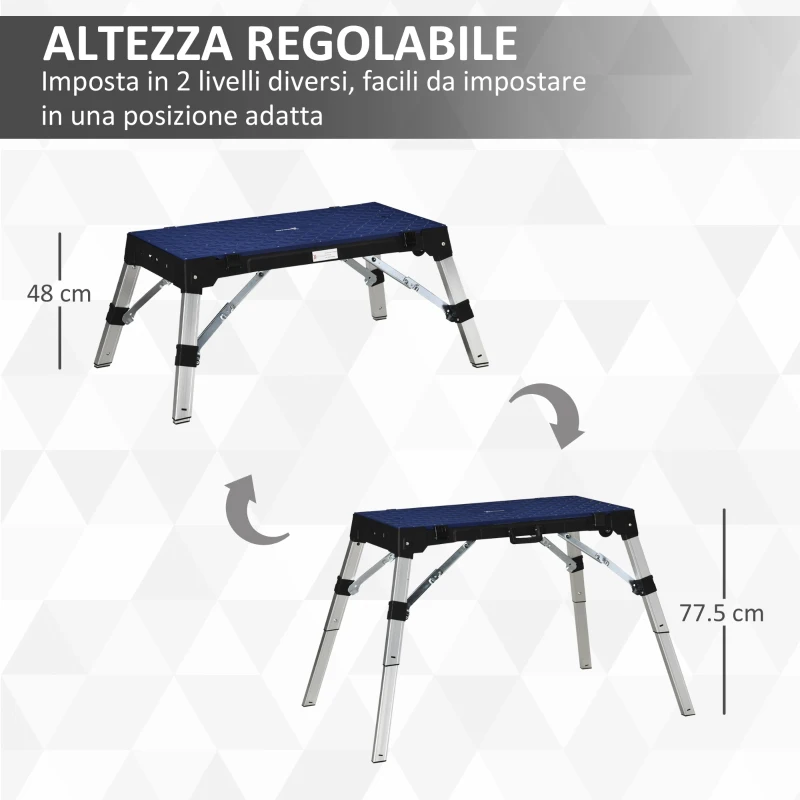 DURHAND Piattaforma da Lavoro 4 in 1 Pieghevole, Banco da Lavoro, Impalcatura, Lettino Sottomacchina e Carrello