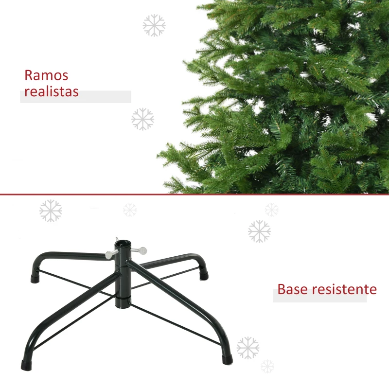 HOMCOM Árvore de Natal Artificial 210cm Ignífugo com 616 Ramos Folhas de PVC Base Dobrável e Suporte Metálico Verde