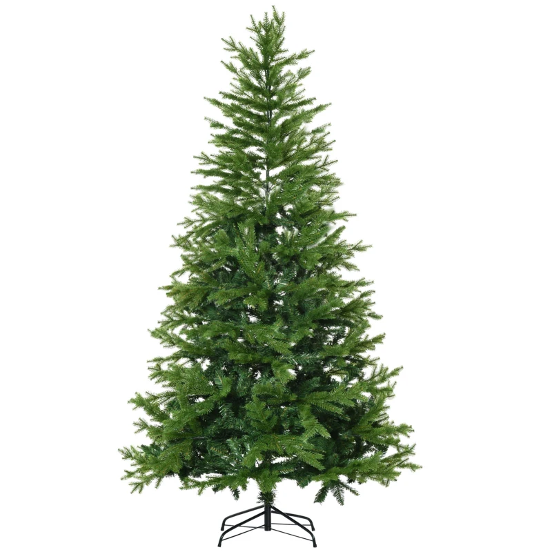 HOMCOM Árvore de Natal Artificial 210cm Ignífugo com 616 Ramos Folhas de PVC Base Dobrável e Suporte Metálico Verde