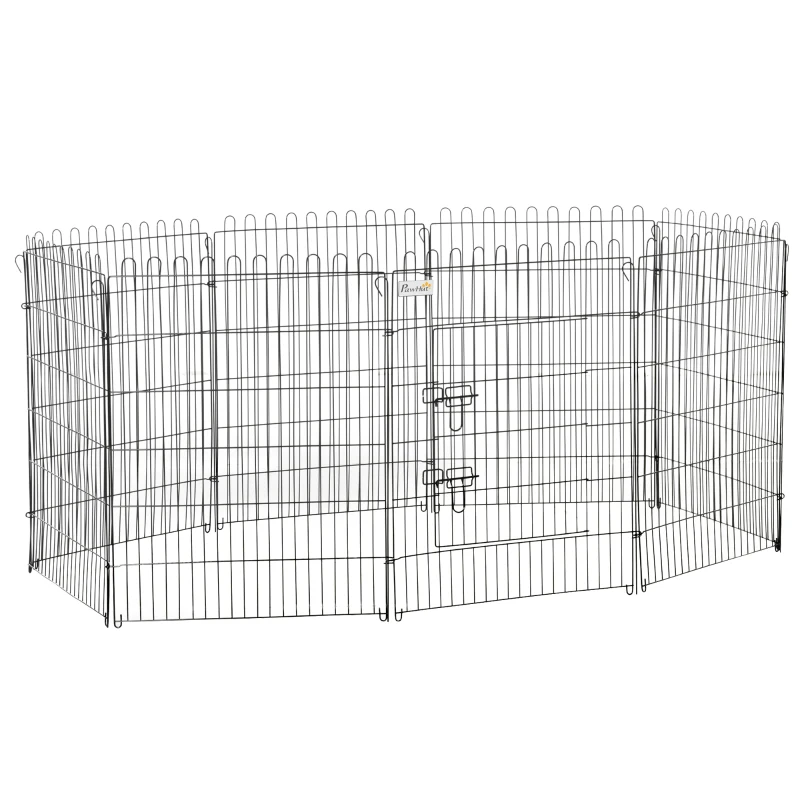 PawHut Parque para Animais de Estimação com 8 Paineis 71x91,5cm Dobrável Cerca para Animais de Estimação com Porta com Trava para Jardim Pátio Exterior Preto