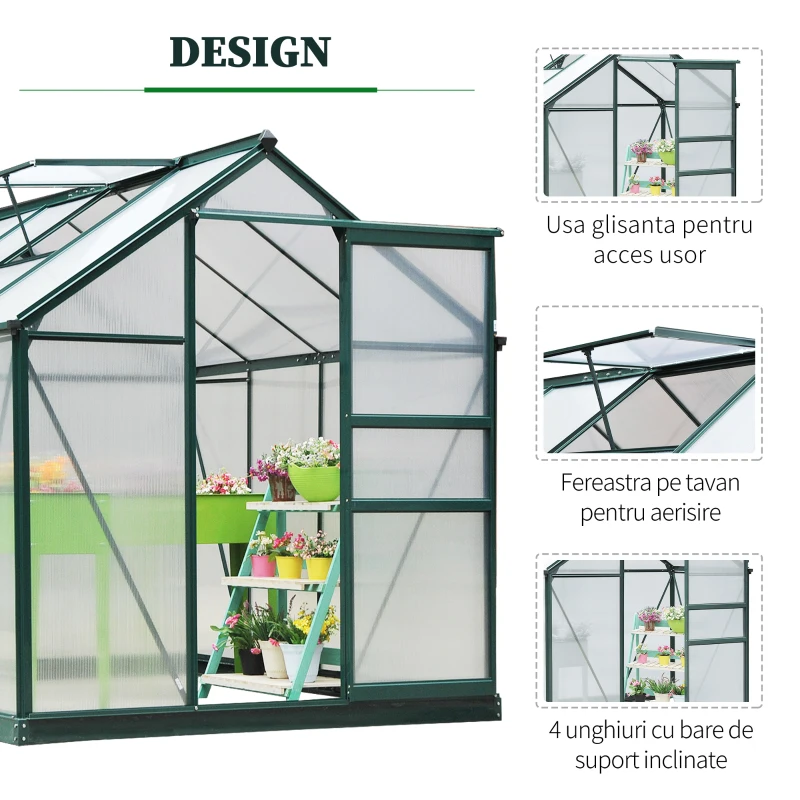 Sera de Plante Mare Outsunny 183 x 244 x 213 cm pentru Curte, Uz Exterior, cu Fereastra si Usa, Cadru de Aluminiu, Placi BC