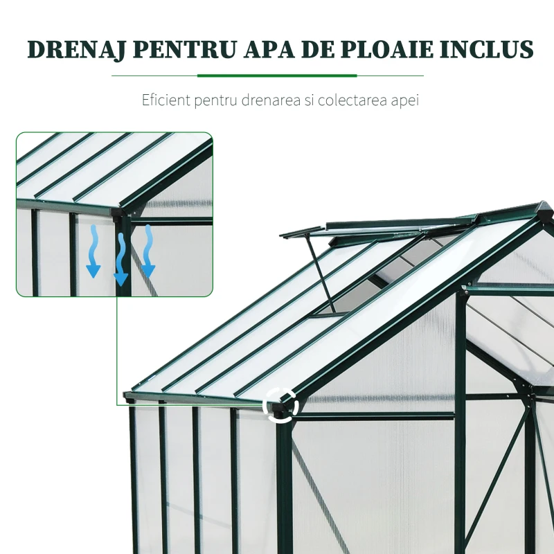 Sera de Plante Mare Outsunny 183 x 244 x 213 cm pentru Curte, Uz Exterior, cu Fereastra si Usa, Cadru de Aluminiu, Placi BC