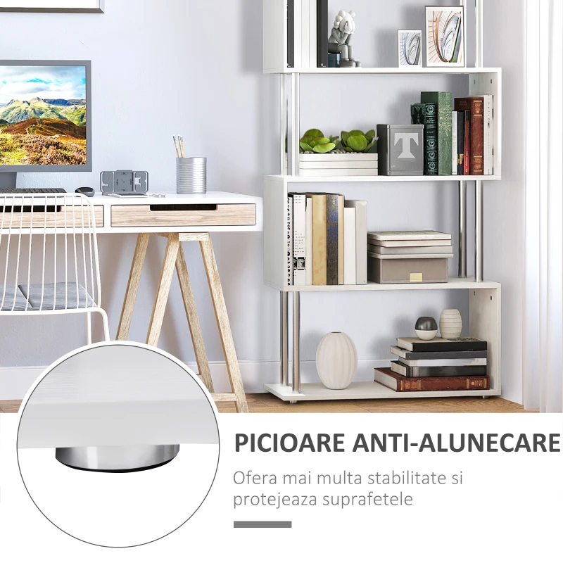 HOMCOM biblioteca moderna, 4 rafturi, 80x30x145cm alb