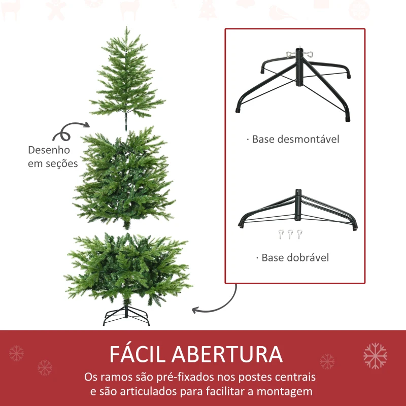 HOMCOM Árvore de Natal Artificial 210cm Ignífugo com 616 Ramos Folhas de PVC Base Dobrável e Suporte Metálico Verde