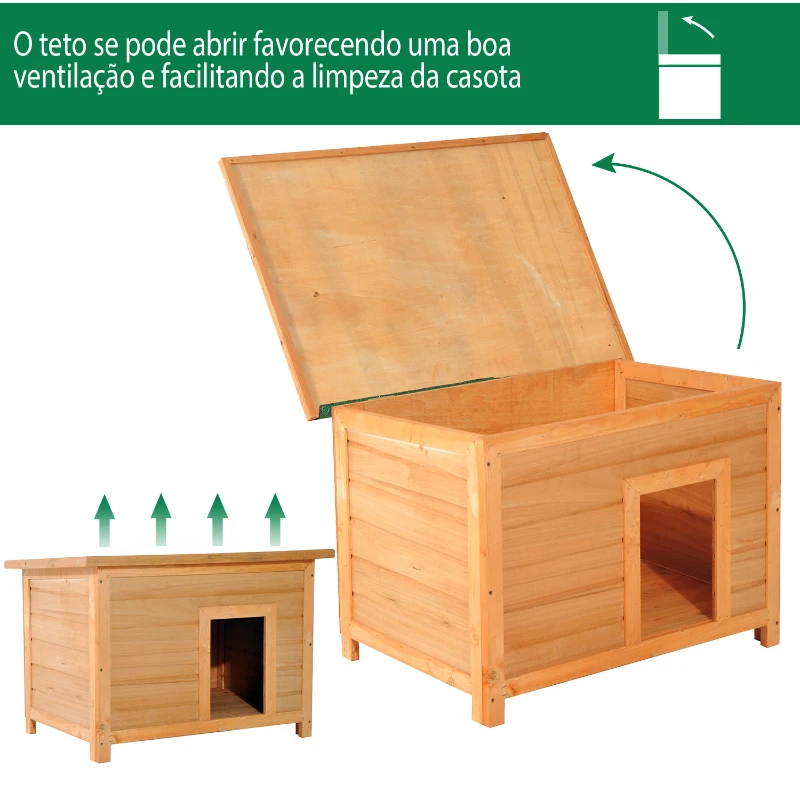 PawHut Casa para Cães de Madeira Casa para Animais de Estimação Elevada com Teto Asfáltico Abatível Impermeável e 4 pés Antiderrapantes 82x58x58cm Madeira