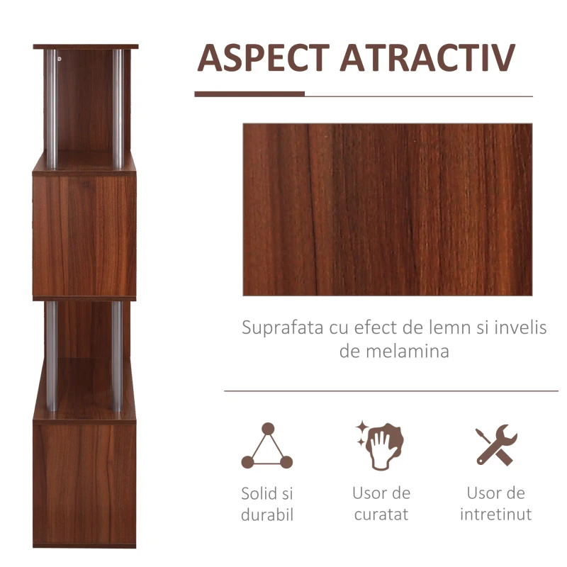 Homcom Biblioteca de Perete in Lemn, Castaniu, 80x30x145cm