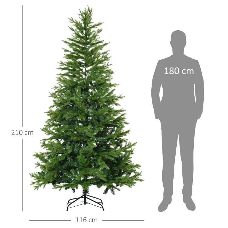 HOMCOM Árvore de Natal Artificial 210cm Ignífugo com 616 Ramos Folhas de PVC Base Dobrável e Suporte Metálico Verde