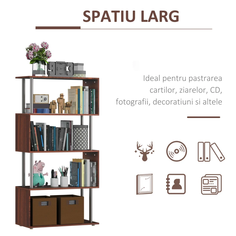 Homcom Biblioteca de Perete in Lemn, Castaniu, 80x30x145cm