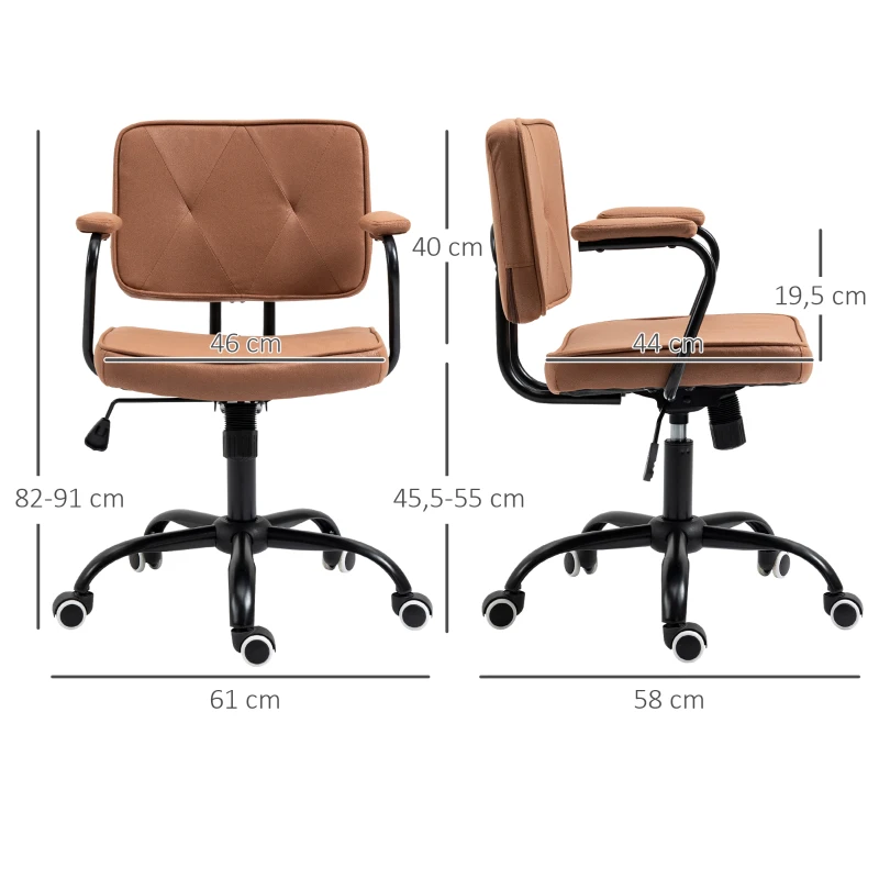 Vinsetto Office Chair with Casters Swivel Desk Chair for Office Height Adjustable with Tilt Function 360° Rotation Foam Brown 61 x 58 x 82-91 cm