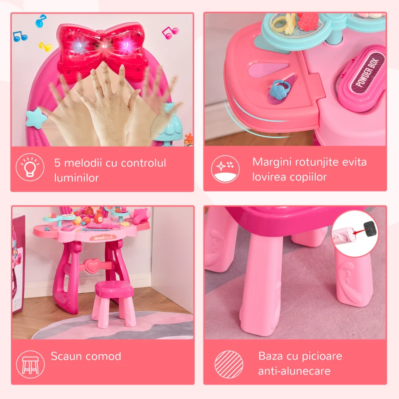 HOMCOM Masuta pentru machiaj cu scaun 36 accesorii, oglinda cu lumini si muzica