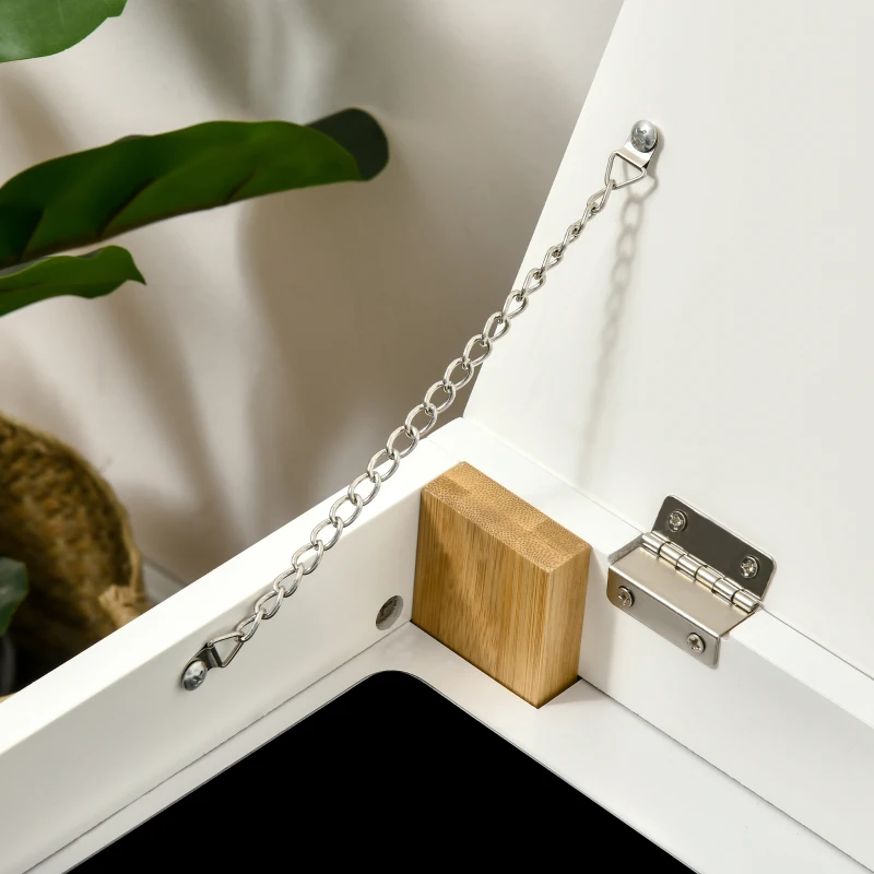 HOMCOM Banco Sapateira de Bambú Banco Sapateira com Baú de Armazenamento e 2 Prateleiras para 6 Sapatos 60x33x50cm Madeira e Branco