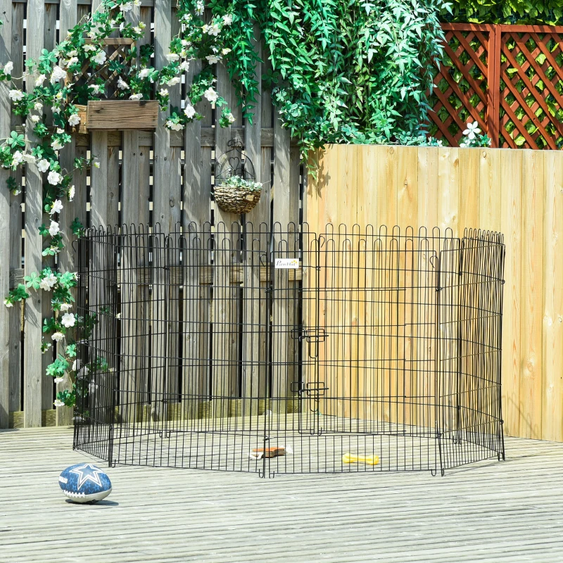 PawHut Parque para Animais de Estimação com 8 Paineis 71x91,5cm Dobrável Cerca para Animais de Estimação com Porta com Trava para Jardim Pátio Exterior Preto
