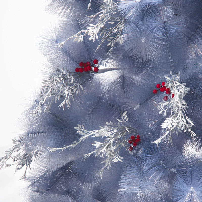 HOMCOM® Weihnachtsbaum 2,1 m Christbaum Kunsttanne 222 Äste mit Beere Metallfuß PET Grau ∅95 x H210 cm