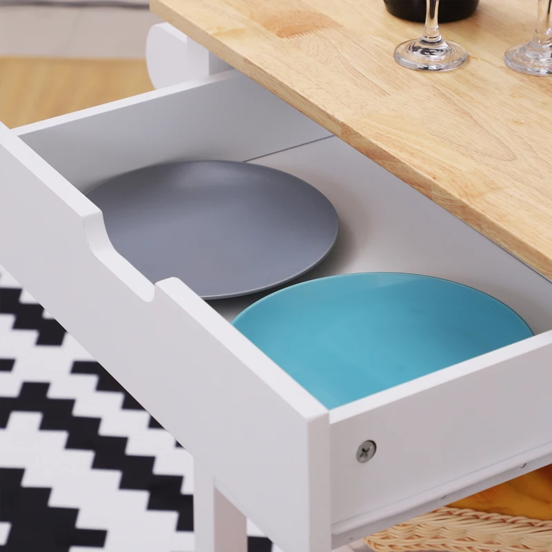 HOMCOM Carucior de Bucatarie in Lemn cu 2 Rafturi si Sertar,Alb 84,5x37,2x85cm