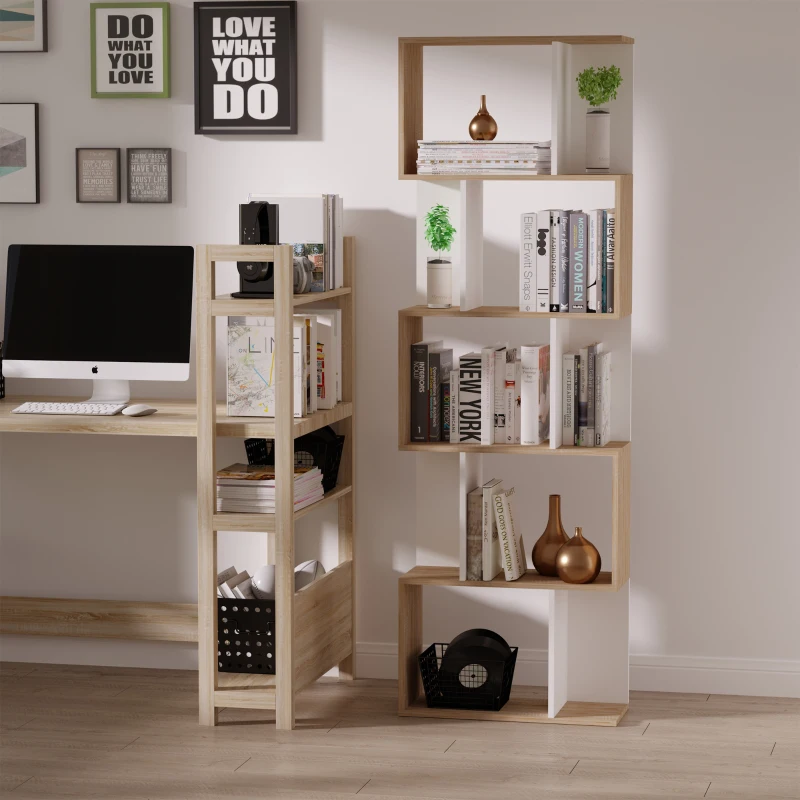Homcom Biblioteca Perete – 5 Rafturi Lemn Alb 60×24×184,5 cm