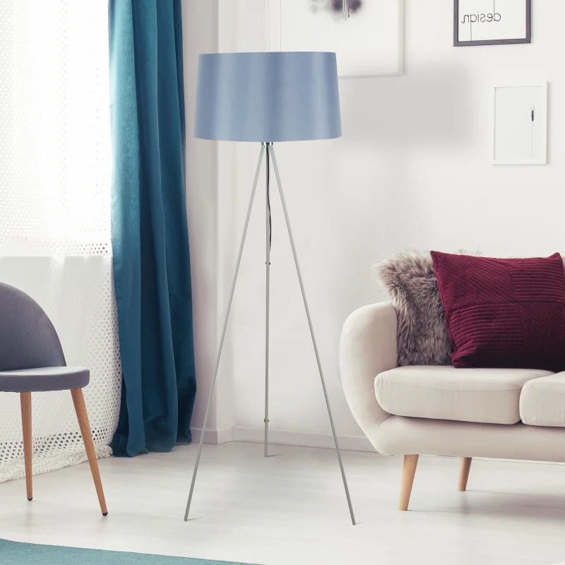 HOMCOM® Stehlampe Tripod Schlafzimmer Standleuchte Stehleuchte 40W Metall grau ∅48 x 156 cm