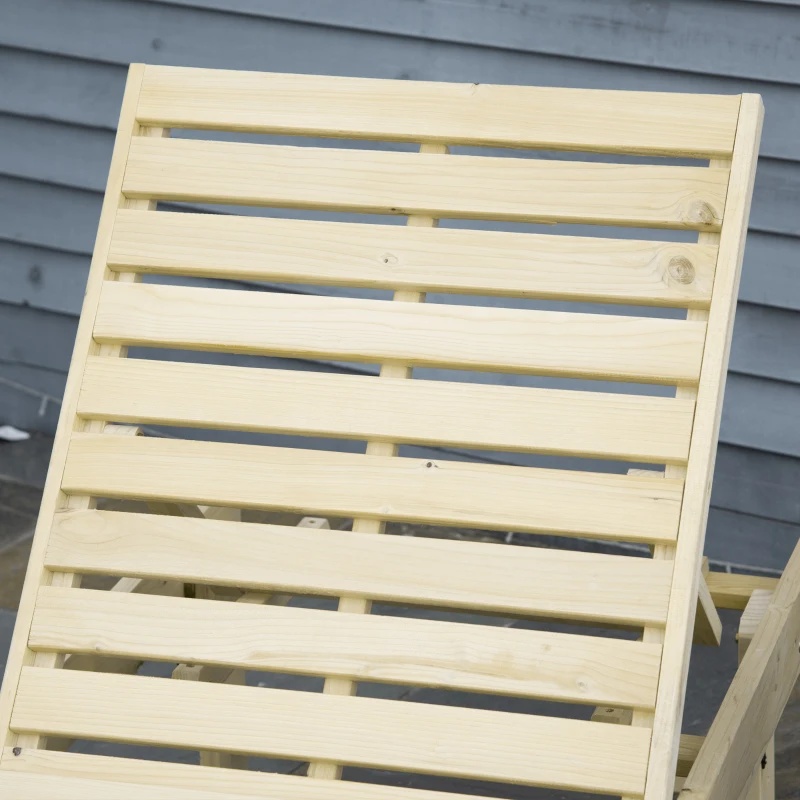 Outsunny Șezlong pentru Grădină din Lemn Natural, Reglabil pe 4 Nivele, 195x59x30 cm, Lemn Natural