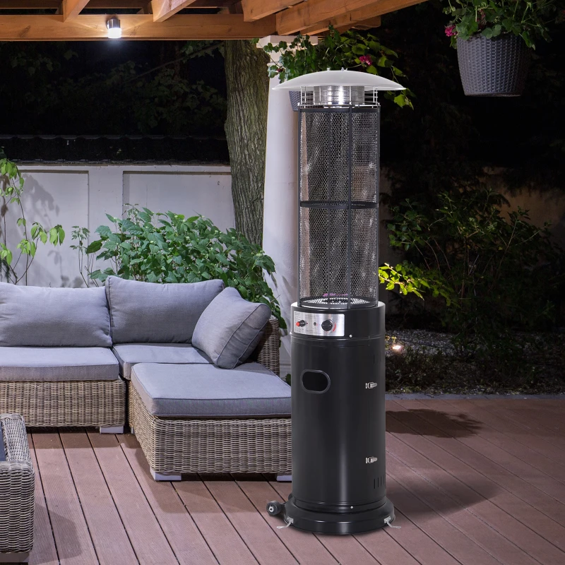 Outsunny® Gas Heizstrahler mit Rädern | Heizpilz | Edelstahl | Schwarz | 53 x 180 cm