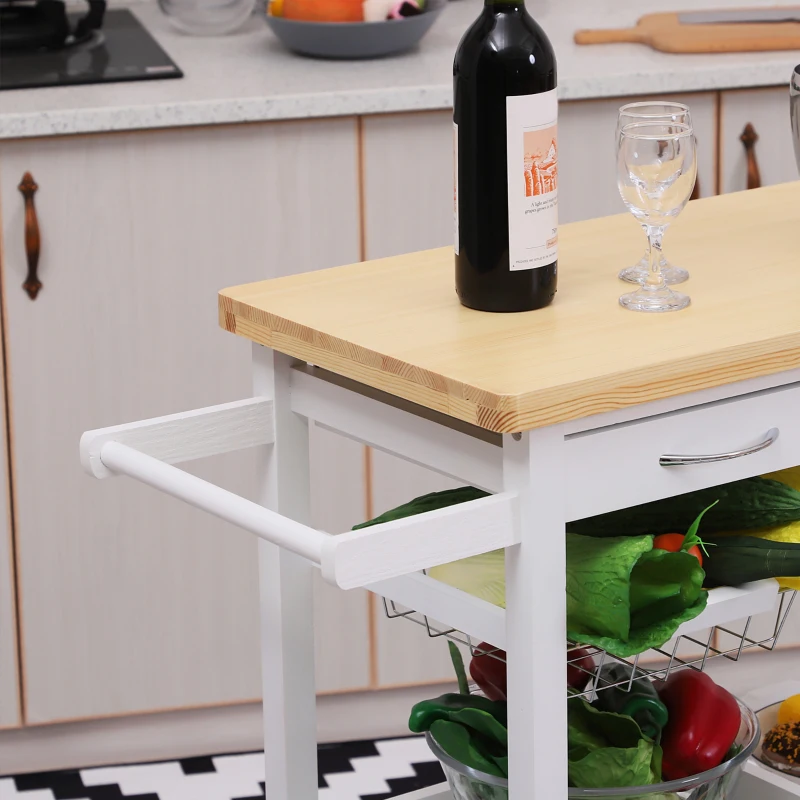 HOMCOM Carucior de Bucatarie in Lemn cu 2 Rafturi si Sertar,Alb 84,5x37,2x85cm