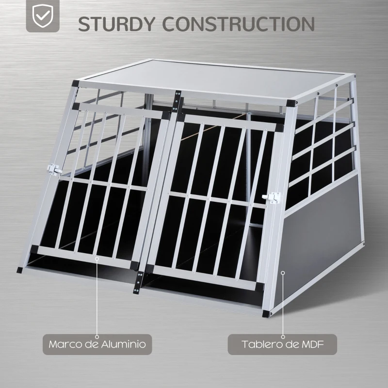PawHut Transportor pentru Câini din Aluminiu cu Perete Mobil și Închidere, 104x91x69cm