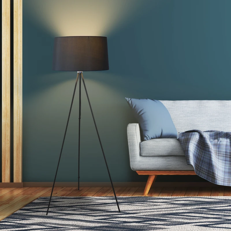 HOMCOM® Stehlampe Tripod Schlafzimmer Standleuchte Stehleuchte 40W Metall grau ∅48 x 156 cm