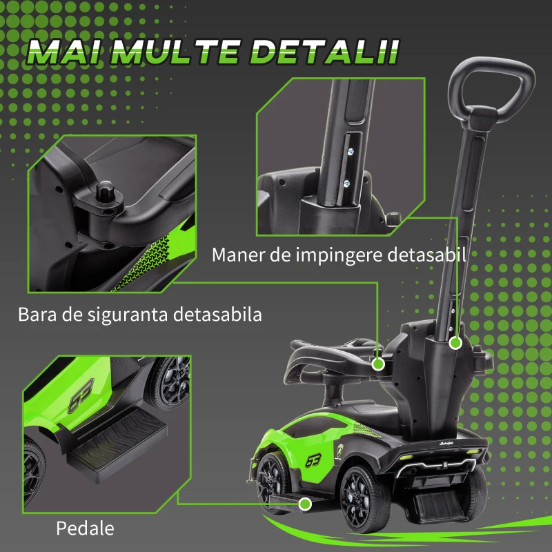 Aiyaplay Masinuta Copii 2‑in‑1 – Lamborghini Verde cu Volan & Claxon
