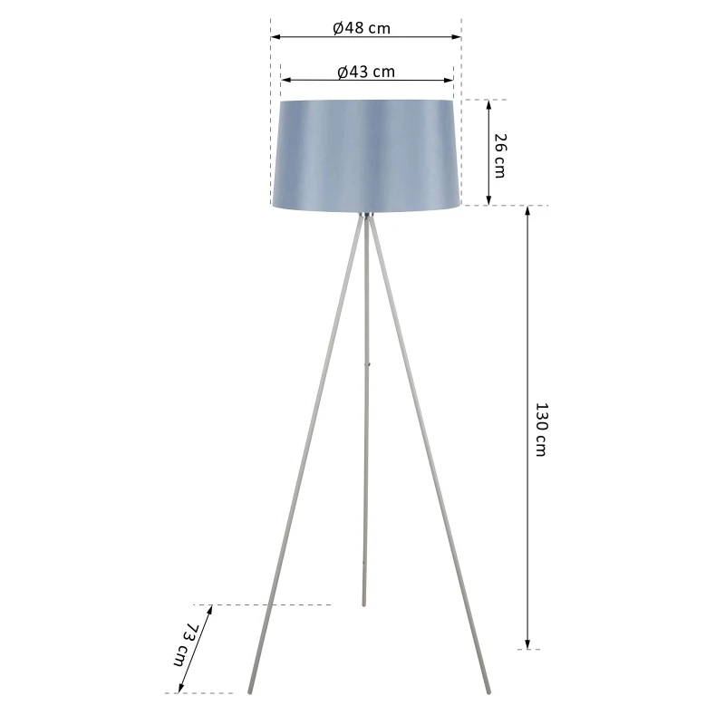 HOMCOM® Stehlampe Tripod Schlafzimmer Standleuchte Stehleuchte 40W Metall grau ∅48 x 156 cm