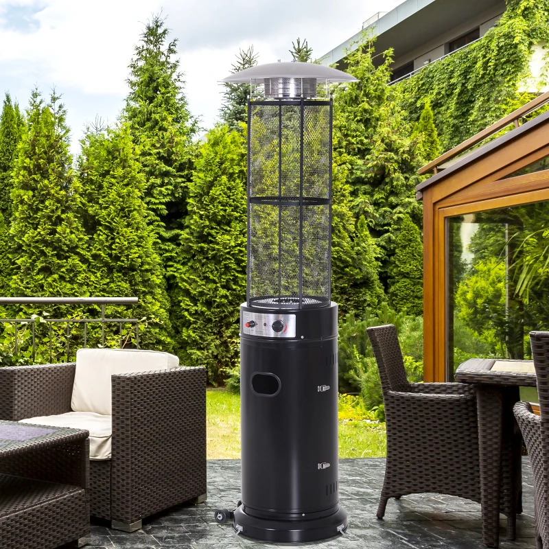 Outsunny® Gas Heizstrahler mit Rädern | Heizpilz | Edelstahl | Schwarz | 53 x 180 cm