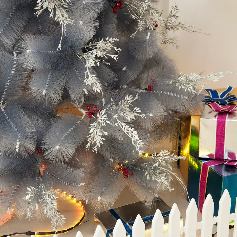 HOMCOM® Weihnachtsbaum 2,1 m Christbaum Kunsttanne 222 Äste mit Beere Metallfuß PET Grau ∅95 x H210 cm