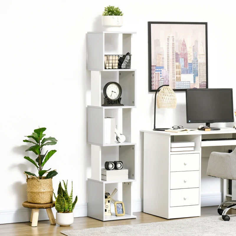 HOMCOM Modern 5-Tier Bookshelf, Freestanding Bookcase Storage Shelving for Living Room Home Office Study, White and Light Grey